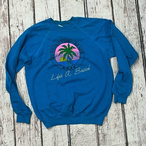 Vintage 1980s Huntington Beach California Travel 80s Destination Sweatshirt - Picture 1 of 4